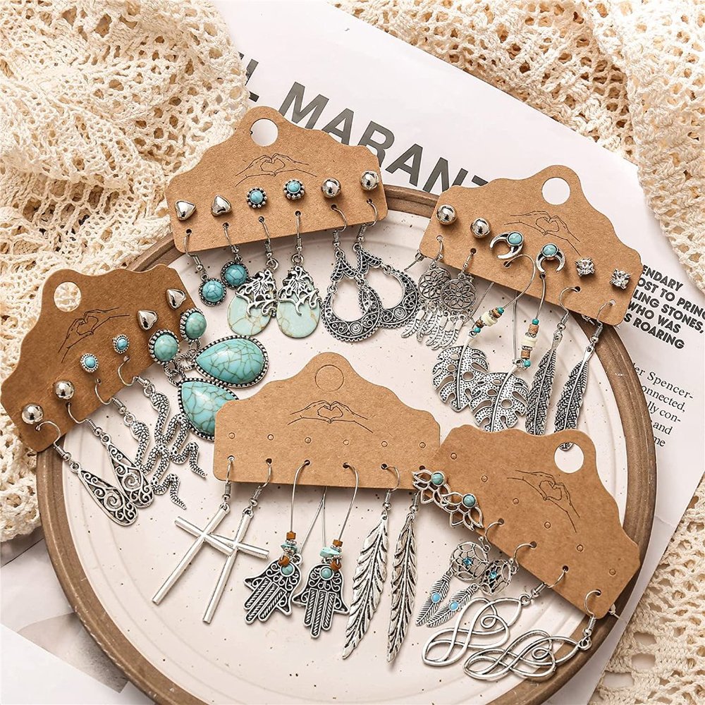 New Wholesale Bundle 45 Pairs Bohemian Silver Drop Dangle Earrings Set for Women - Picture 5 of 7